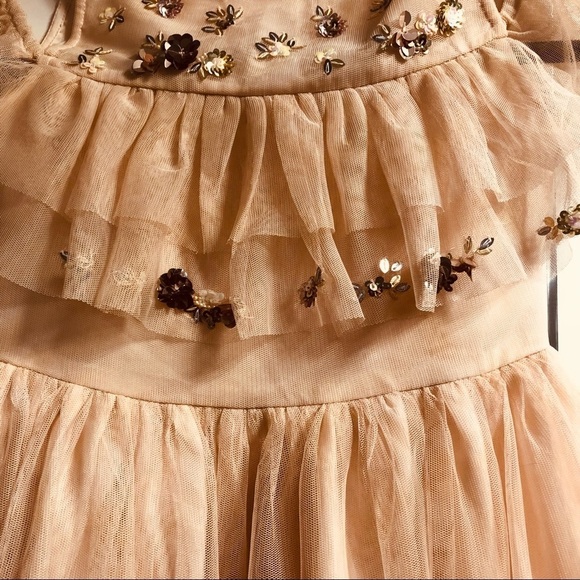 💜3/&30 Size 8 Peach Blush Cold Shoulder Sequinned Tulle Party Dress - Picture 5 of 8